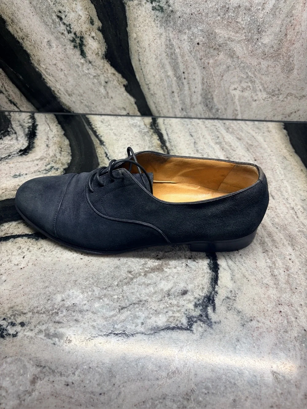 Vintage A. Testoni Black Suede Cap Toe Oxfords Italy 10 D Bologna